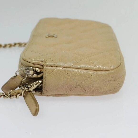 CHANEL Matelasse Chain Shoulder Bag Grained Calf Skin Beige Gold CC Auth 138257 - Picture 5 of 16